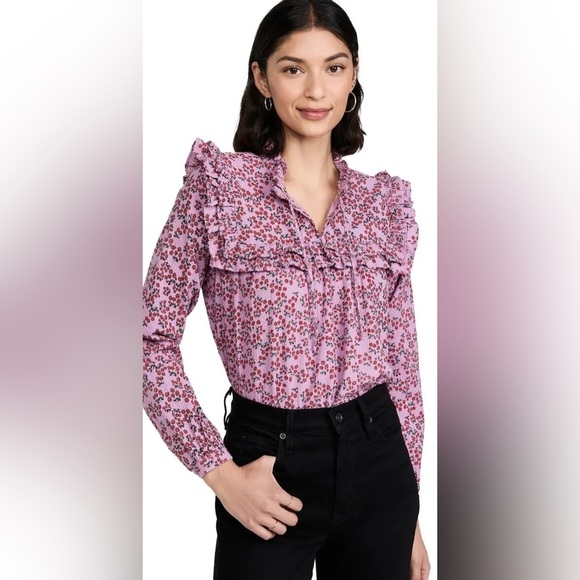 Stella Nova Saseline Blouse Floral Print Long Sleeve Ruffled Womens Size 40 - Picture 1 of 10